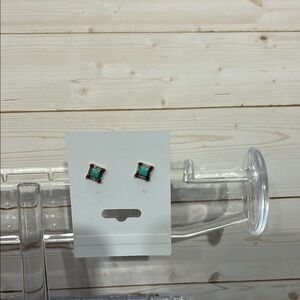 Square Green Stud Earrings